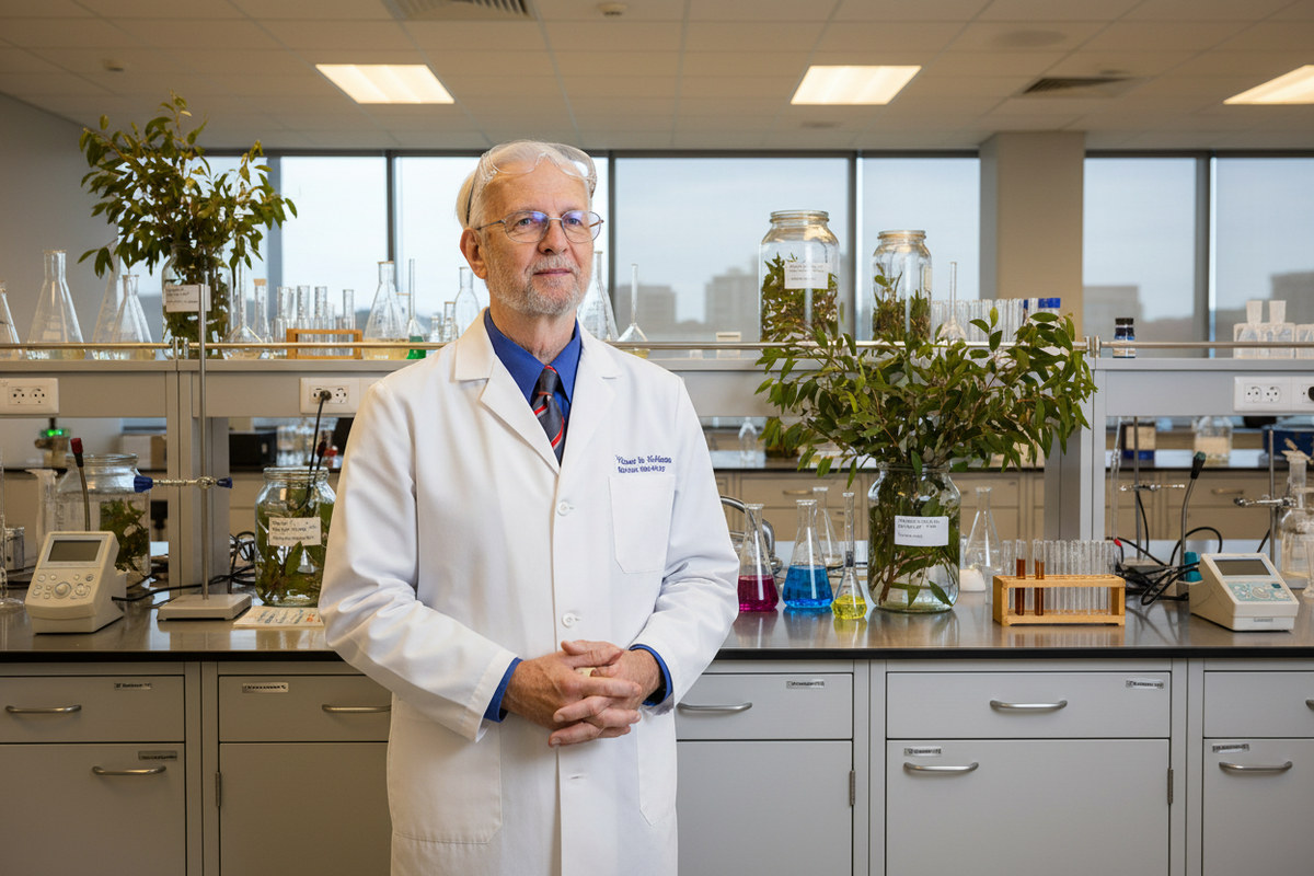 professor max reynolds in his laboratory